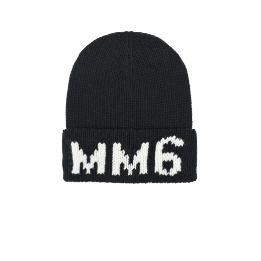 Черная шапка с белым лого MM6 Maison Margiela | Фото 1