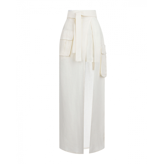 Белая льняная юбка с накладными карманами Forte dei Marmi Couture | Фото 1
