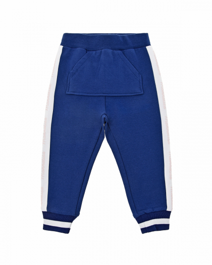 Синие спортивные брюки с карманом-кенгуру Monnalisa | Фото 1