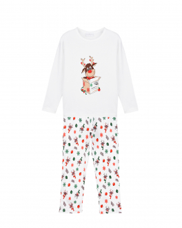 Пижама с принтом &quot;Рождественский олень&quot; Story Loris Белый, арт. 25312 K0 | Фото 1