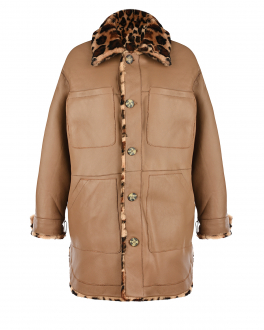 Двухстороннее пальто-дубленка с леопардовым принтом Yves Salomon Бежевый, арт. 22WMM60491MECL B2321 | Фото 2
