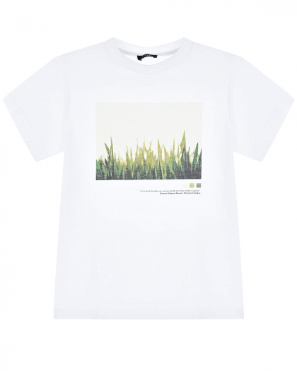 Белая футболка с принтом &quot;трава&quot; IL Gufo | Фото 1