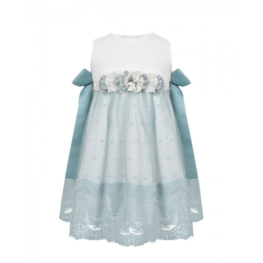 Бело-голубое платье с цветочной аппликацией Amaya | Фото 1