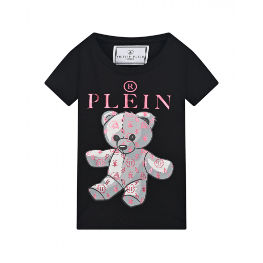 Черная футболка с принтом &quot;медвежонок с лого&quot; Philipp Plein | Фото 1