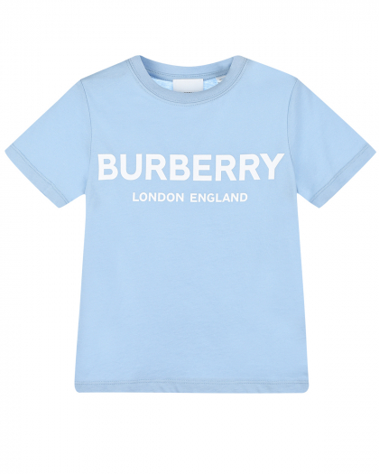 Голубая футболка с белым логотипом Burberry | Фото 1