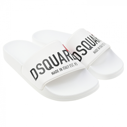Белые шлепанцы с логотипом Dsquared2 | Фото 1