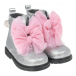 Серебристые ботинки с розовыми бантами Monnalisa | Фото 1