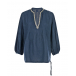 Темно-синяя льняная блуза с V-образным вырезом 120% Lino | Фото 1