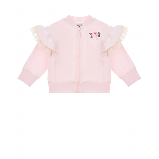 Розовая спортивная куртка с рюшами Monnalisa | Фото 1