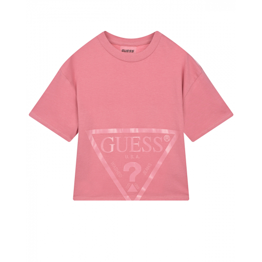 Розовая футболка с лого в треугольнике Guess | Фото 1