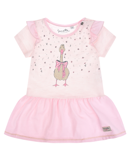 Розовое платье с принтом &quot;гусь&quot; Sanetta Kidswear | Фото 1