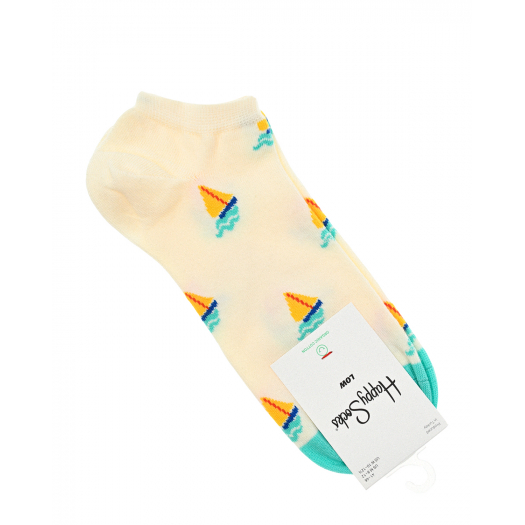 Носки кремового цвета с принтом &quot;кораблики&quot; Happy Socks | Фото 1