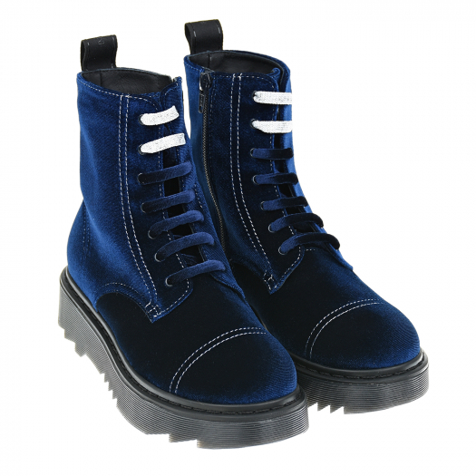 Синие бархатные ботинки Emporio Armani | Фото 1