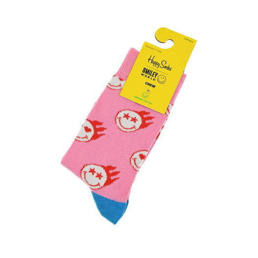 Розовые носки с принтом &quot;смайлы&quot; Happy Socks | Фото 1