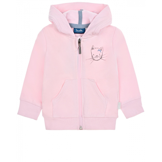 Розовая спортивная куртка с принтом &quot;Кошка&quot; Sanetta Kidswear | Фото 1