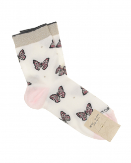 Белые носки с принтом &quot;бабочки&quot; Story Loris Белый, арт. 6119 F65 | Фото 1