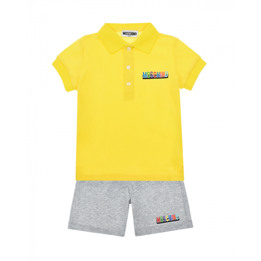 Желто-серый комплект: футболка + шорты Moschino | Фото 1