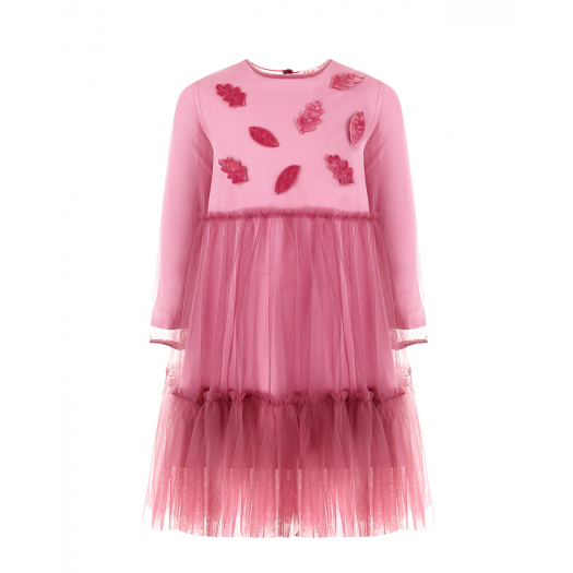 Розовое платье с оборками и аппликациями IL Gufo | Фото 1