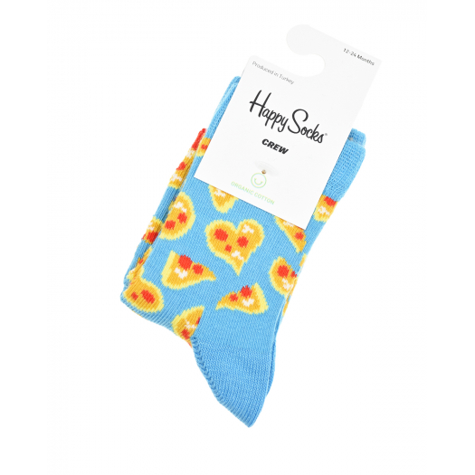 Голубые носки с принтом &quot;пицца и сердечки&quot; Happy Socks | Фото 1