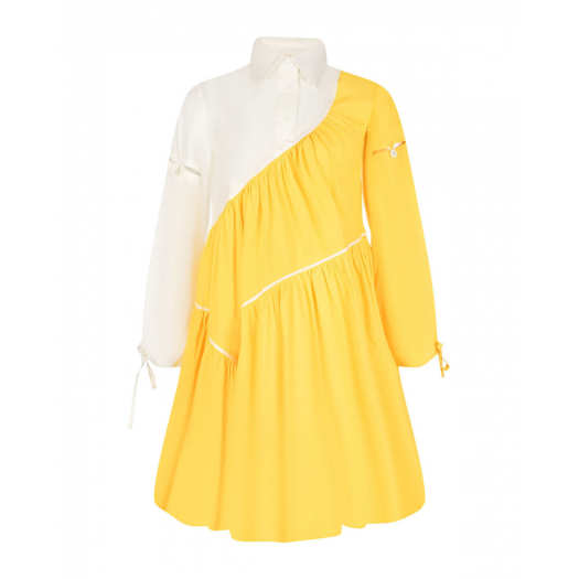 Бело-желтое платье с воланом  | Фото 1
