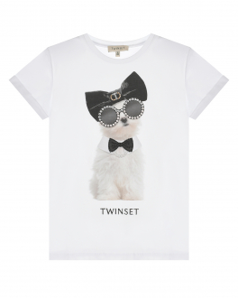 Белая футболка с принтом &quot;собачка&quot; TWINSET Белый, арт. 231GJ2062 00366 | Фото 1