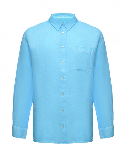 Льняная рубашка с длинными рукавами, бирюзовая 120% Lino | Фото 1