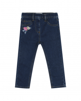 Синие джинсы с вышивкой Monnalisa Синий, арт. 398407RE 8025 0055 | Фото 1