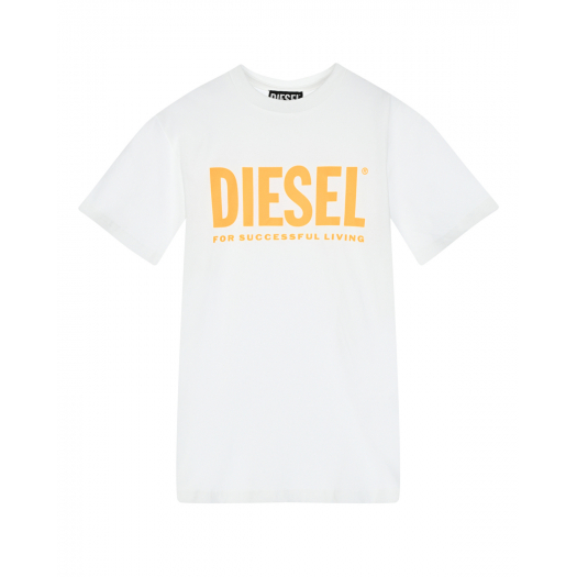 Белая футболка с желтым лого Diesel | Фото 1