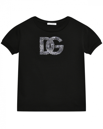 Футболка со стразами на логотипе DG, черная Dolce&Gabbana | Фото 1