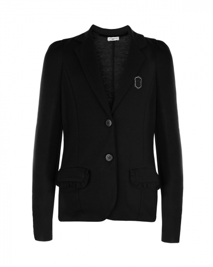 Черный пиджак с отделкой рюшами Monnalisa | Фото 1