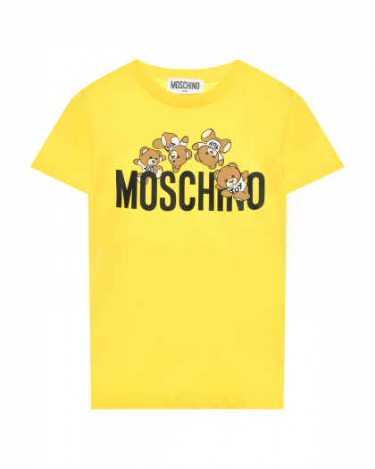 Футболка с лого и медвежатами, желтая Moschino | Фото 1