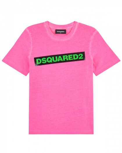 Розовая футболка с зеленым логотипом Dsquared2 | Фото 1