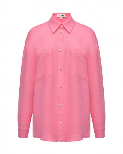 Льняная рубашка с жемчужными пуговицами, розовая ALINE | Фото 1
