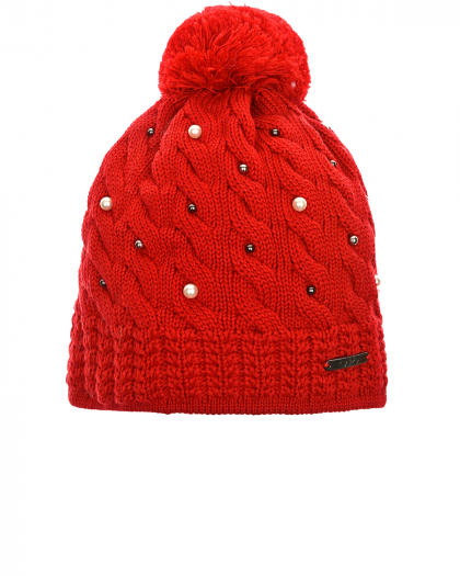Красная шапка с помпоном и жемчужинами  | Фото 1