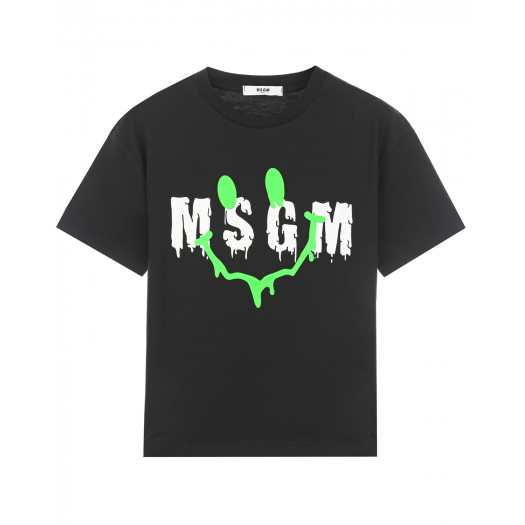 Черная футболка с зеленым смайлом MSGM | Фото 1