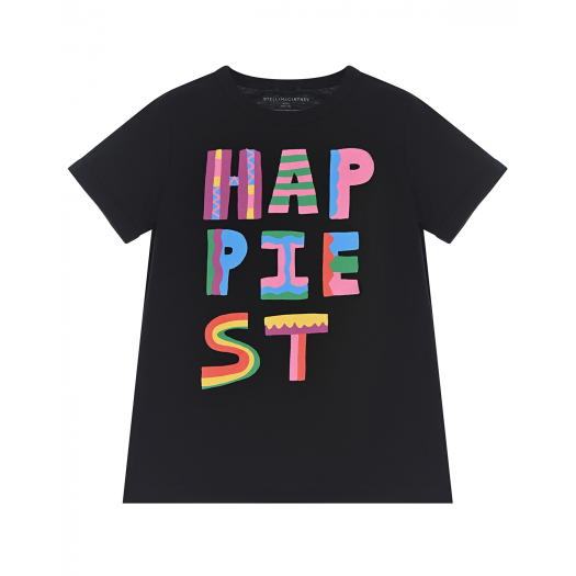 Черная футболка с принтом &quot;Happiest&quot; Stella McCartney | Фото 1