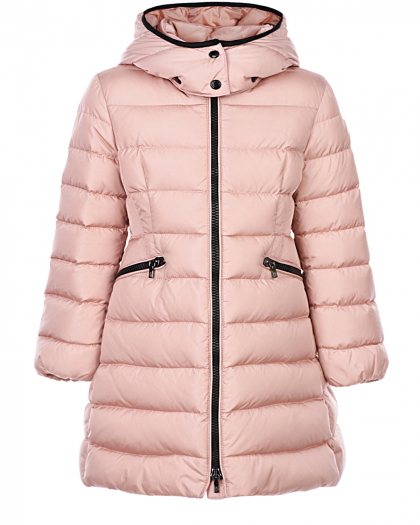 Розовое пальто-пуховик с капюшоном Moncler | Фото 1
