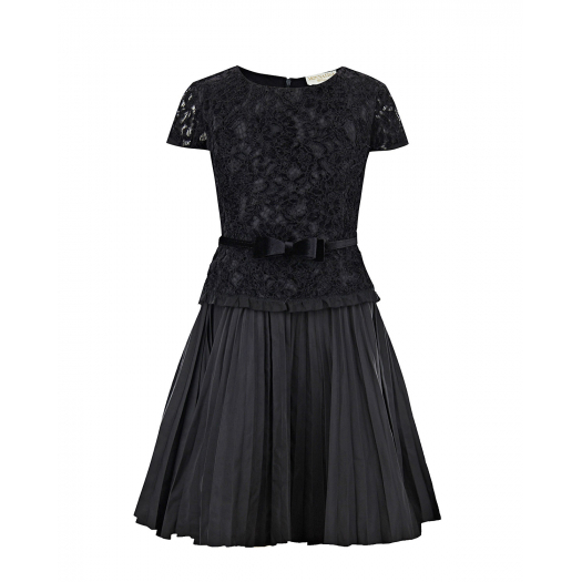 Черное платье с кружевной отделкой Monnalisa | Фото 1