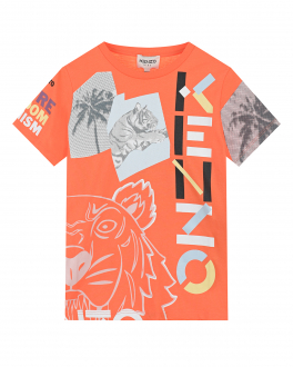 Оранжевая футболка с принтом &quot;пальмы и тигры&quot; KENZO Оранжевый, арт. K15488 98H | Фото 1