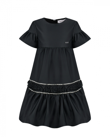 Платье с полосками из стразов, черное Monnalisa | Фото 1