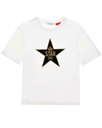 Белая футболка с логотипом в звезде Dolce&Gabbana | Фото 1