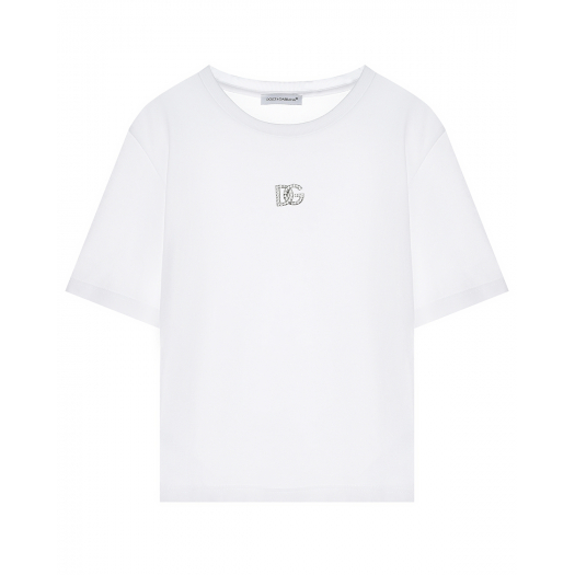 Белая футболка с лого из стразов Dolce&Gabbana | Фото 1
