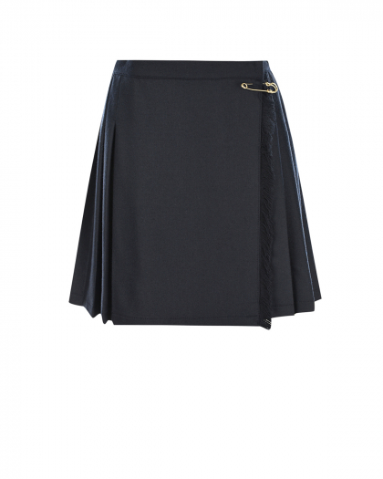 Темно-синяя плиссированная юбка из шерстяной ткани Dal Lago | Фото 1