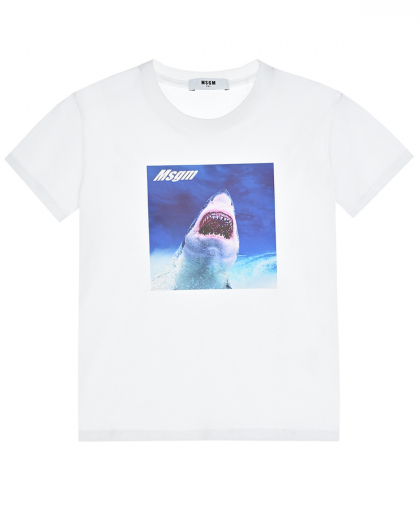 Белая футболка с принтом &quot;акула&quot; MSGM | Фото 1