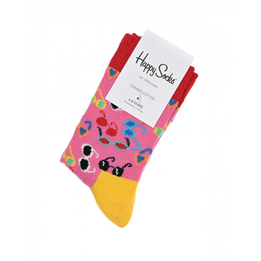 Розовые носки с принтом &quot;очки&quot; Happy Socks | Фото 1