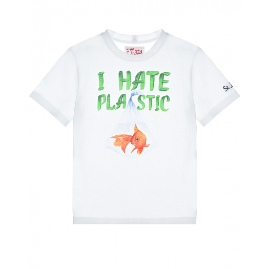 Белая футболка с принтом &quot;I hate plastic&quot; Saint Barth | Фото 1