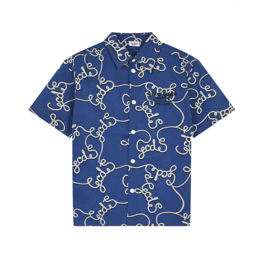Синяя рубашка со сплошным лого GCDS | Фото 1