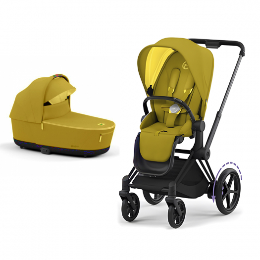 Детская коляска Cybex 2 в 1 с шасси E-Priam IV Matt Black, люлька и ткань Mustard Yellow  | Фото 1