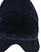 Синяя шапка с меховым помпоном и козырьком Il Trenino | Фото 3