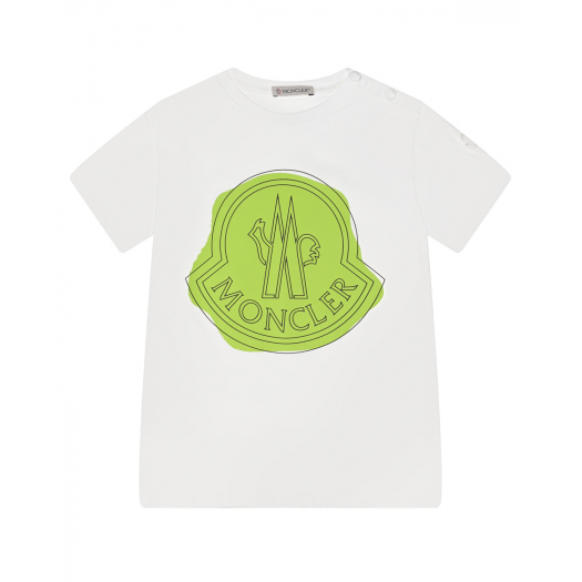 Белая футболка с логотипом салатового цвета Moncler | Фото 1